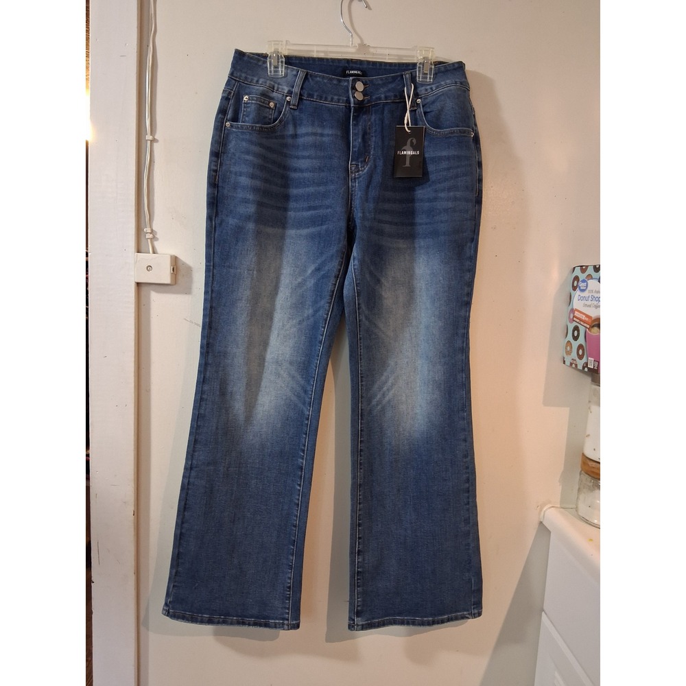 Flamingals Womens Blue Bootcut Jeans High Rise Stretch Denim Size XL 267015 HYL